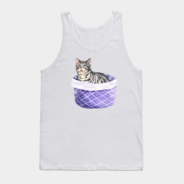 Funny Watercolor American Shorthair Cat Sitting in His Bed Tank Top by labatchino